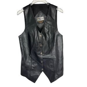 Vintage Mona Mode Genuine Leather Snap Button Black Vest XS to S
